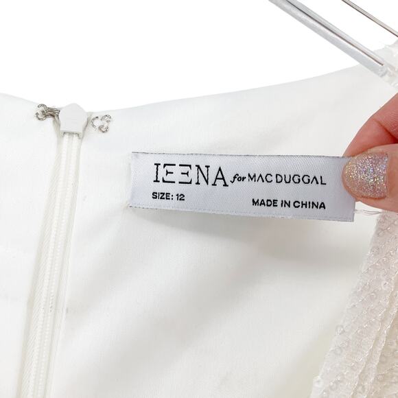 MAC DUGGAL Dress Size 12 Evening Gown Sequin White V Neck Wrap NEW - Picture 4 of 10